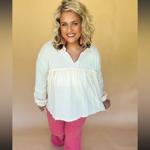 New Fantastic Fawn Thermal Cotton Gauze Balloon Sleeve Top Size Large Oversized